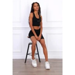 2-teiliges Damen Fitness Sport-Set Tanktop + Shorts Schwarz -Günstiges Moden Funke Geschäft 2 teiliges damen fitness sport set tanktop shorts schwarz4