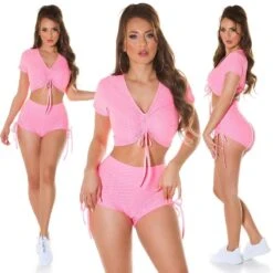 2-teiliges Damen Jogging Sport-Set Shirt+Shorts Rosa