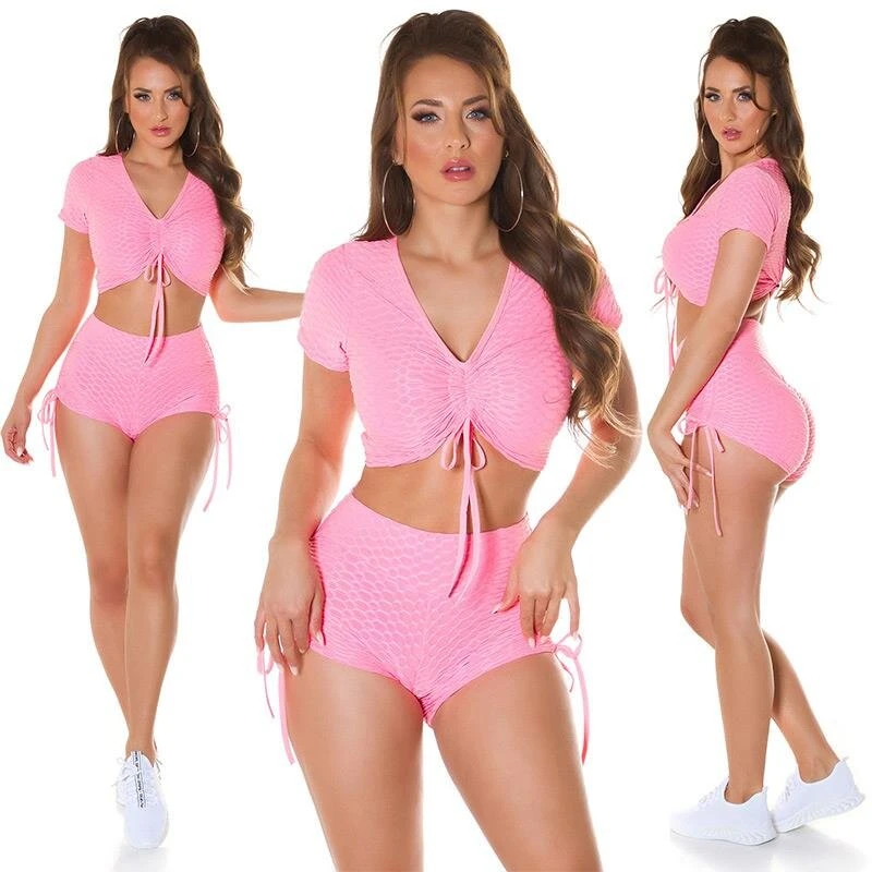 2-teiliges Damen Jogging Sport-Set Shirt+Shorts Rosa 3 2-teiliges Damen Jogging Sport-Set Shirt+Shorts Rosa