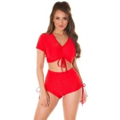 2-teiliges Damen Jogging Sport-Set Shirt+Shorts Rot 10 2-teiliges Damen Jogging Sport-Set Shirt+Shorts Rot -Günstiges Moden Funke Geschäft 2 teiliges damen jogging sport set shirtshorts rot2