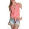 Ärmellose Chiffon Bluse Zum Binden Transparent Coral 1 Ärmellose Chiffon Bluse Zum Binden Transparent Coral -Günstiges Moden Funke Geschäft aermellose chiffon bluse zum binden transparent coral