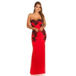 Bodenlanges Bandeau Abendkleid Mit Stickerei Rot/Schwarz -Günstiges Moden Funke Geschäft bodenlanges bandeau abendkleid mit stickerei rot schwarz6