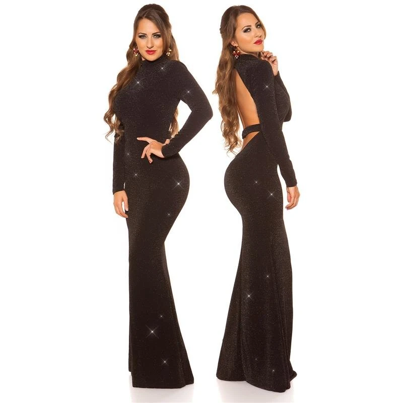 Bodenlanges Damen Glitzer-Abendkleid Red-Carpet Look Schwarz 3 Bodenlanges Damen Glitzer-Abendkleid Red-Carpet Look Schwarz
