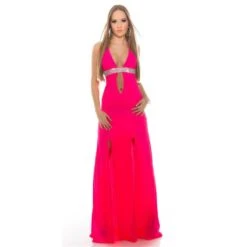 Bodenlanges Glamour Abendkleid Mit Sexy Ausschnitt Neon Pink -Günstiges Moden Funke Geschäft bodenlanges glamour abendkleid mit sexy ausschnitt neon pink4