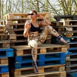 Damen 7/8 Skinny Cargo Jeans In Army-Look Camouflage Beige -Günstiges Moden Funke Geschäft damen 7 8 skinny cargo jeans in army look camouflage beige8