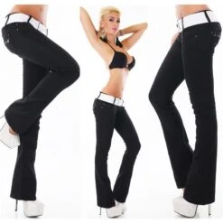 Damen Black Denim Bootcut Jeans Inkl. Gürtel Schwarz