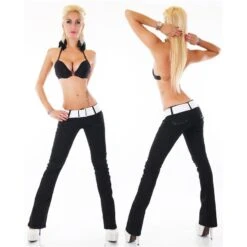 Damen Black Denim Bootcut Jeans Inkl. Gürtel Schwarz -Günstiges Moden Funke Geschäft damen black denim bootcut jeans inkl guertel schwarz4