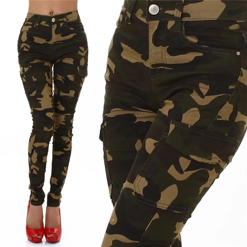 Damen Cargo Röhrenjeans Army-Look Camouflage Olivgrün 3 Damen Cargo Röhrenjeans Army-Look Camouflage Olivgrün