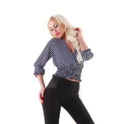 Damen Chiffon Wickel-Look Bluse Gestreift Marine/Weiß 11 Damen Chiffon Wickel-Look Bluse Gestreift Marine/Weiß -Günstiges Moden Funke Geschäft damen chiffon wickel look bluse gestreift marine weiss4