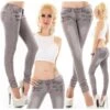 Damen Crashed-Look Röhrenjeans Mit Zippern Grau -Günstiges Moden Funke Geschäft damen crashed look roehrenjeans mit zippern grau