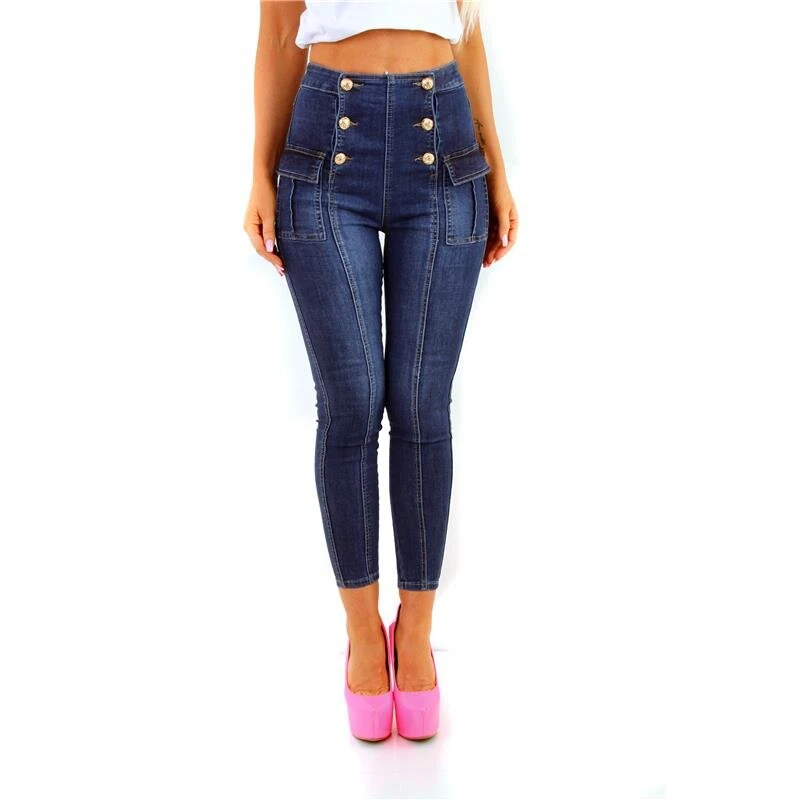 Damen High Waist Röhrenjeans Mit Ziernähten Dunkelblau 4 Damen High Waist Röhrenjeans Mit Ziernähten Dunkelblau – Bild 2
