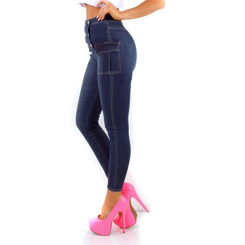 Damen High Waist Röhrenjeans Mit Ziernähten Dunkelblau 8 Damen High Waist Röhrenjeans Mit Ziernähten Dunkelblau – Bild 6