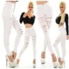 Damen High Waist Skinny Jeans Mit Rissen Destroyed-Look Weiß -Günstiges Moden Funke Geschäft damen high waist skinny jeans mit rissen destroyed look weiss