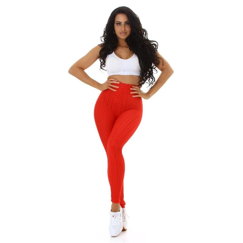 Damen High Waist Sport Leggings Mit Muster Rot 4 Damen High Waist Sport Leggings Mit Muster Rot – Bild 2