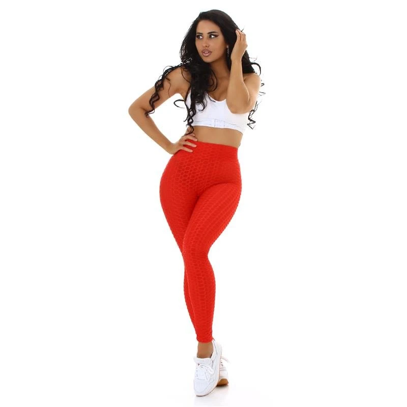 Damen High Waist Sport Leggings Mit Muster Rot 6 Damen High Waist Sport Leggings Mit Muster Rot – Bild 4