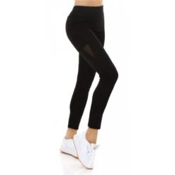 Damen High Waist Sport Leggings Mit Netzstoff Schwarz