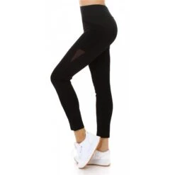 Damen High Waist Sport Leggings Mit Netzstoff Schwarz -Günstiges Moden Funke Geschäft damen high waist sport leggings mit netzstoff schwarz3