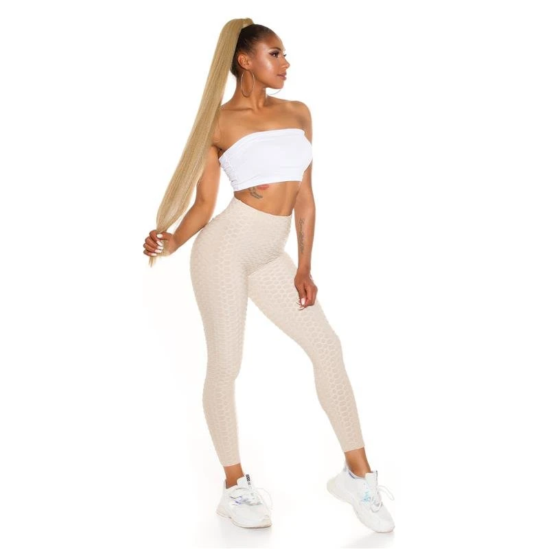 Damen High Waist Sporthose Sport Leggings Beige 3 Damen High Waist Sporthose Sport Leggings Beige