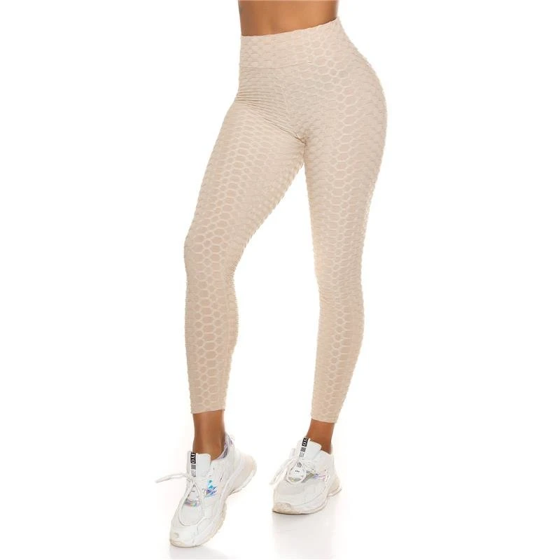 Damen High Waist Sporthose Sport Leggings Beige 4 Damen High Waist Sporthose Sport Leggings Beige – Bild 2