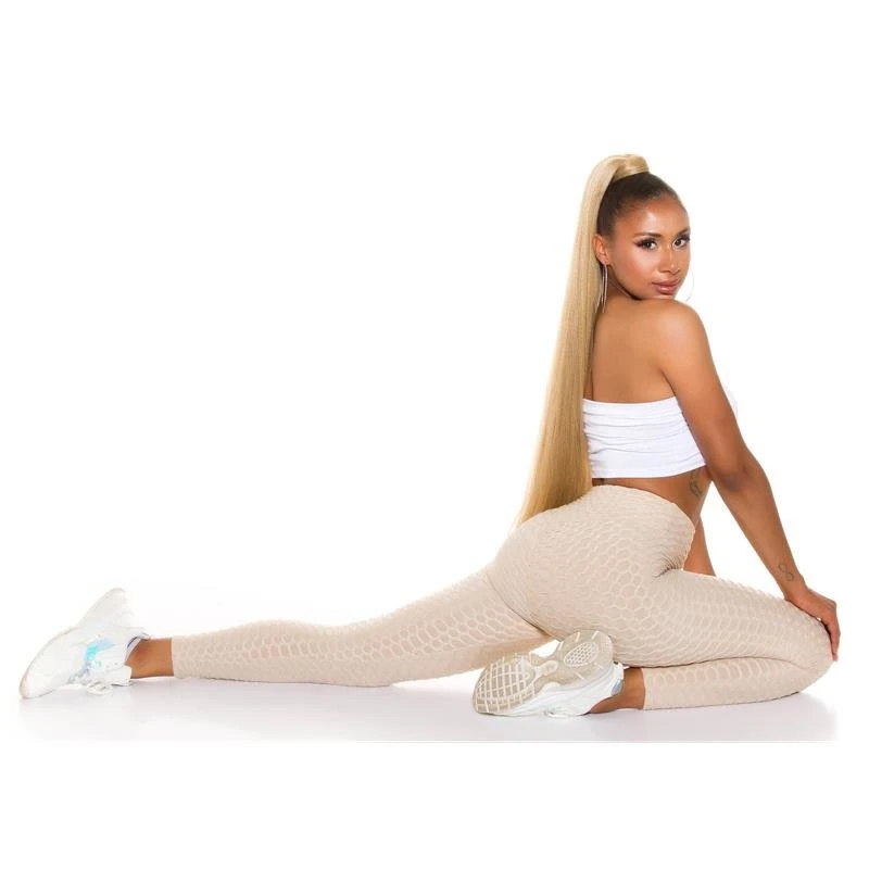 Damen High Waist Sporthose Sport Leggings Beige 8 Damen High Waist Sporthose Sport Leggings Beige – Bild 6