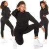 Damen Loungewear-Set Hoodie + Hose Jogginganzug Schwarz -Günstiges Moden Funke Geschäft damen loungewear set hoodie hose jogginganzug schwarz