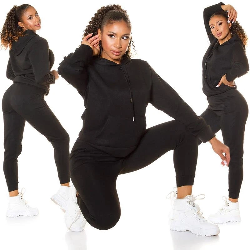 Damen Loungewear-Set Hoodie + Hose Jogginganzug Schwarz 3 Damen Loungewear-Set Hoodie + Hose Jogginganzug Schwarz