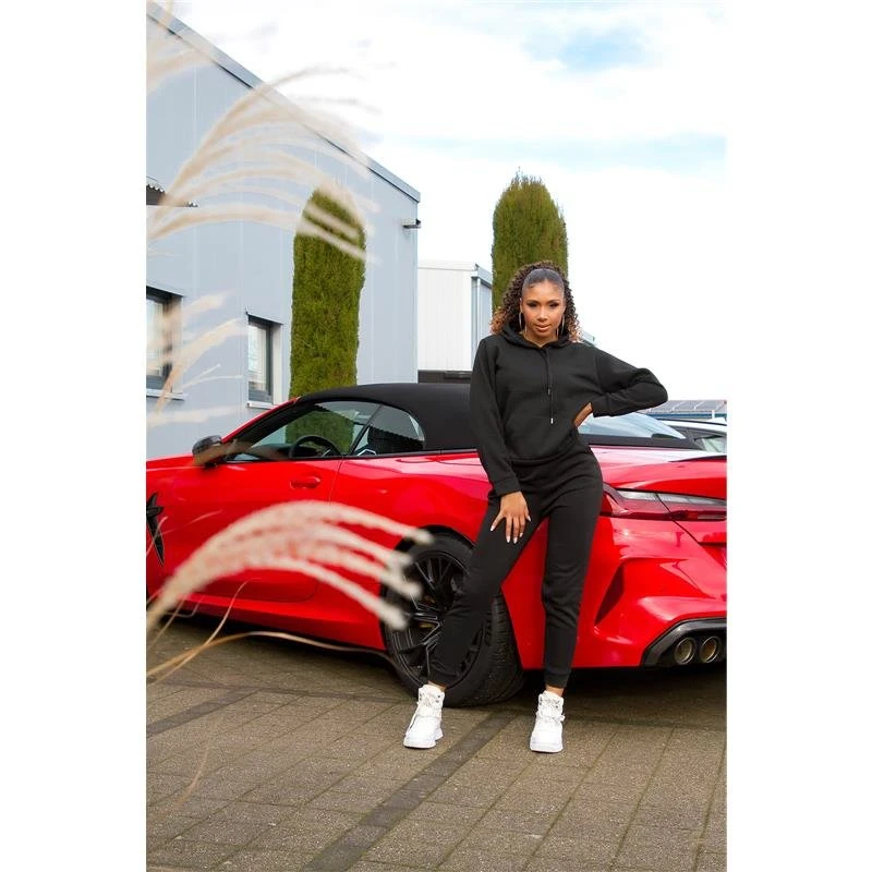 Damen Loungewear-Set Hoodie + Hose Jogginganzug Schwarz 9 Damen Loungewear-Set Hoodie + Hose Jogginganzug Schwarz – Bild 7