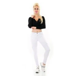 Damen Skinny Cargo Jeans Röhrenjeans Biker-Stil Weiß -Günstiges Moden Funke Geschäft damen skinny cargo jeans roehrenjeans biker stil weiss3