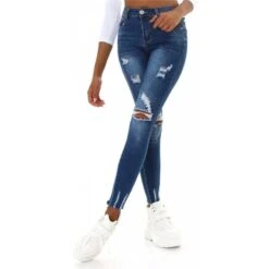 Damen Skinny Destroyed Jeans Mit Push-Up Effekt Dunkelblau