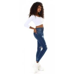 Damen Skinny Destroyed Jeans Mit Push-Up Effekt Dunkelblau -Günstiges Moden Funke Geschäft damen skinny destroyed jeans mit push up effekt dunkelblau4