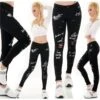 Damen Skinny Röhrenjeans Mit Schrift Und Rissen Schwarz -Günstiges Moden Funke Geschäft damen skinny roehrenjeans mit schrift und rissen schwarz