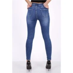 Damen Skinny Stretch Jeans Röhrenjeans Used-Look Dunkelblau -Günstiges Moden Funke Geschäft damen skinny stretch jeans roehrenjeans used look dunkelblau3