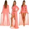Damen Strand Kimono Lang Aus Chiffon Strandkleid Neon Coral 1 Damen Strand Kimono Lang Aus Chiffon Strandkleid Neon Coral -Günstiges Moden Funke Geschäft damen strand kimono lang aus chiffon strandkleid neon coral