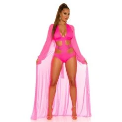 Damen Strand Kimono Lang Aus Chiffon Strandkleid Neon Pink -Günstiges Moden Funke Geschäft damen strand kimono lang aus chiffon strandkleid neon pink2