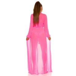 Damen Strand Kimono Lang Aus Chiffon Strandkleid Neon Pink -Günstiges Moden Funke Geschäft damen strand kimono lang aus chiffon strandkleid neon pink3