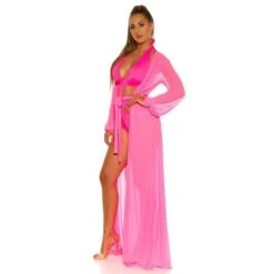 Damen Strand Kimono Lang Aus Chiffon Strandkleid Neon Pink -Günstiges Moden Funke Geschäft damen strand kimono lang aus chiffon strandkleid neon pink5