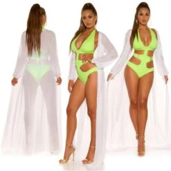 Damen Strand Kimono Lang Aus Chiffon Strandkleid Weiß
