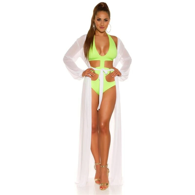 Damen Strand Kimono Lang Aus Chiffon Strandkleid Weiß 4 Damen Strand Kimono Lang Aus Chiffon Strandkleid Weiß – Bild 2