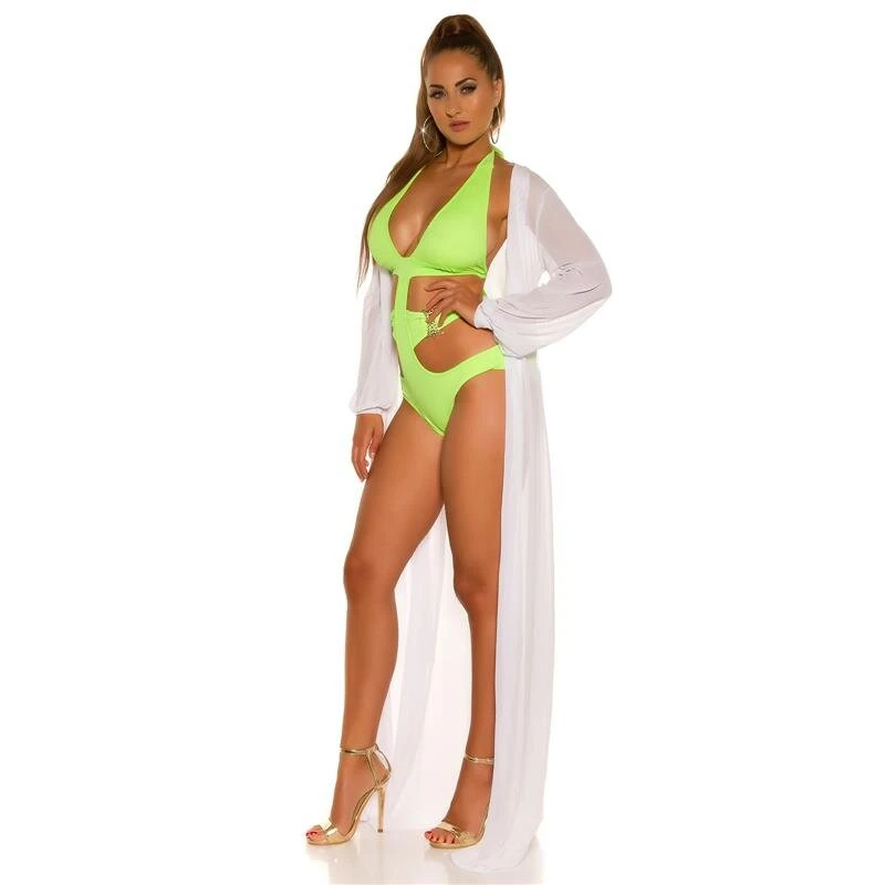 Damen Strand Kimono Lang Aus Chiffon Strandkleid Weiß 8 Damen Strand Kimono Lang Aus Chiffon Strandkleid Weiß – Bild 6