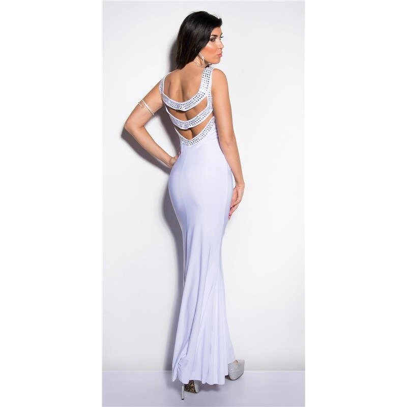 Divenhaftes Bodenlanges Gala Glamour Abendkleid Mit Strass Weiß 6 Divenhaftes Bodenlanges Gala Glamour Abendkleid Mit Strass Weiß – Bild 4
