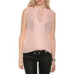 Edle ärmellose Chiffon Bluse Mit Glitzer Transparent Aprikot
