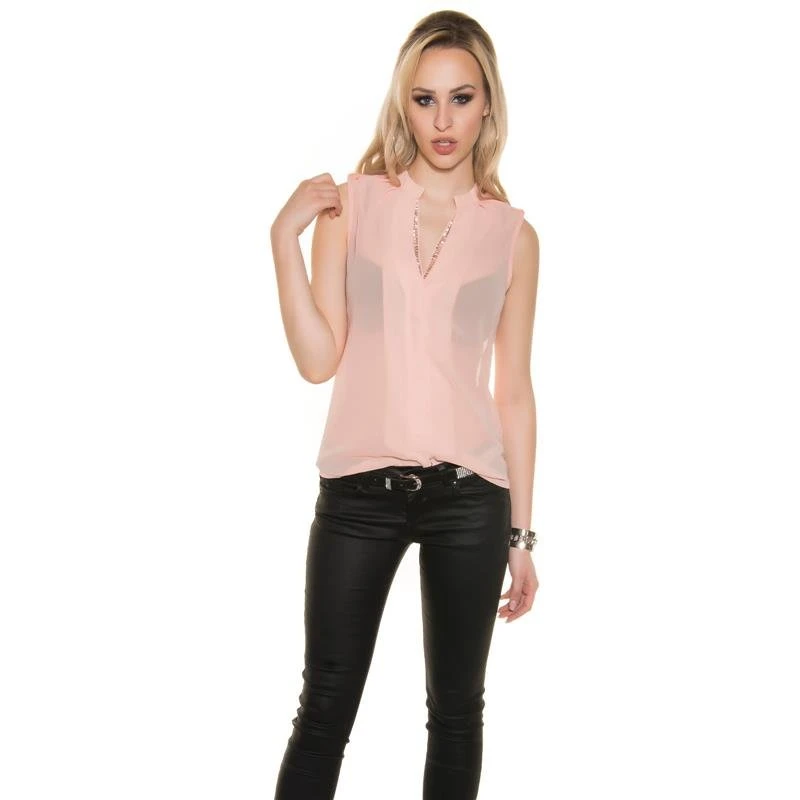 Edle ärmellose Chiffon Bluse Mit Glitzer Transparent Aprikot 7 Edle ärmellose Chiffon Bluse Mit Glitzer Transparent Aprikot – Bild 5
