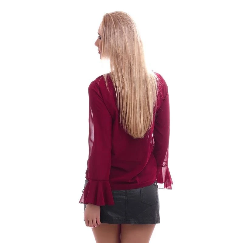 Edle Chiffon Schluppenbluse Transparent Mit Rüschen Bordeaux 5 Edle Chiffon Schluppenbluse Transparent Mit Rüschen Bordeaux – Bild 3
