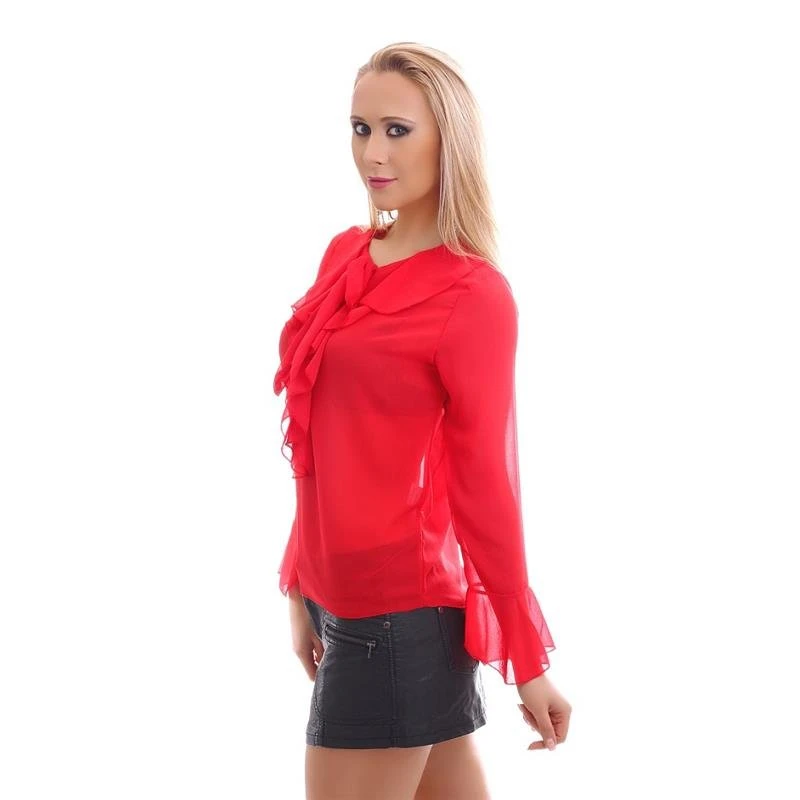 Edle Chiffon Schluppenbluse Transparent Mit Rüschen Rot 4 Edle Chiffon Schluppenbluse Transparent Mit Rüschen Rot – Bild 2