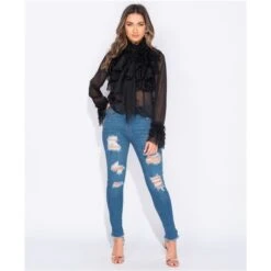 Edle Damen Chiffon Schluppenbluse Mit Volants Schwarz 13 Edle Damen Chiffon Schluppenbluse Mit Volants Schwarz -Günstiges Moden Funke Geschäft edle damen chiffon schluppenbluse mit volants schwarz4