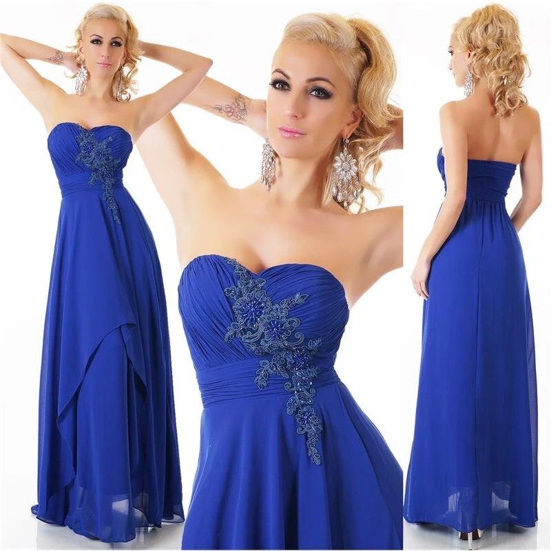 Edles Bodenlanges Bandeau Abendkleid Aus Chiffon Royal Blau 3 Edles Bodenlanges Bandeau Abendkleid Aus Chiffon Royal Blau