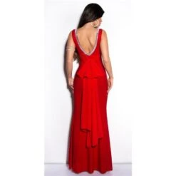 Edles Bodenlanges Gala Glamour Abendkleid Mit Glas-Steinen Rot -Günstiges Moden Funke Geschäft edles bodenlanges gala glamour abendkleid mit glas steinen rot6