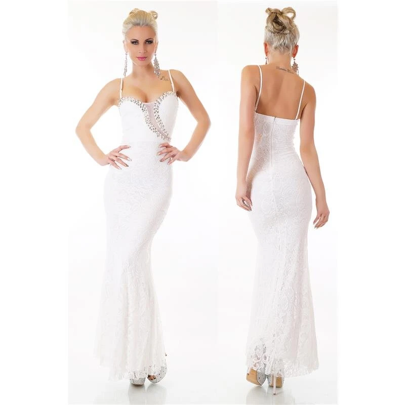 Edles Bodenlanges Meerjungfrau Trägerkleid Aus Spitze Cremeweiß 4 Edles Bodenlanges Meerjungfrau Trägerkleid Aus Spitze Cremeweiß – Bild 2