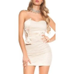 Edles Damen Bandeau Abendkleid Minikleid Aus Spitze Beige -Günstiges Moden Funke Geschäft edles damen bandeau abendkleid minikleid aus spitze beige6