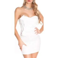 Edles Damen Bandeau Abendkleid Minikleid Aus Spitze Cremeweiß -Günstiges Moden Funke Geschäft edles damen bandeau abendkleid minikleid aus spitze cremeweiss6